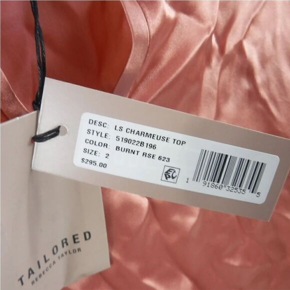 Rebecca Taylor Tailored Long Sleeve Charmeuse Silk Top Burnt Rose NWT size 12 - Picture 11 of 12